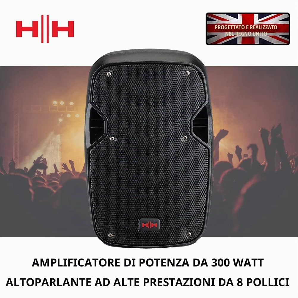VECTOR by HH Electronics - VRE-8AG2 - Portable 300 W 8 inch 2-way active speaker with 2 Ch mixer, Bluetooth V5.0, SD & USB