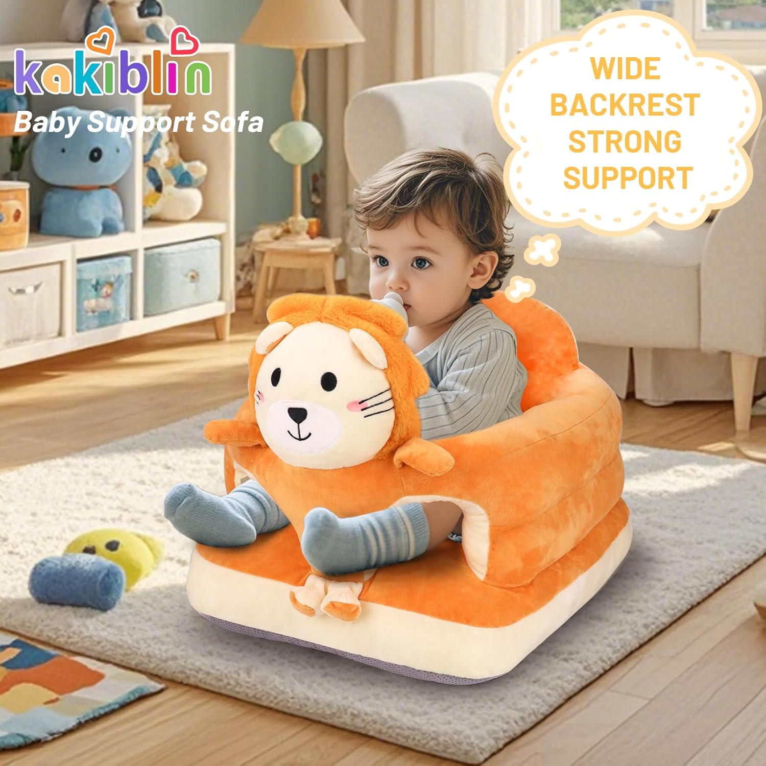 KAKIBLIN Baby Sit Up Chair Support Sofa,Sit Me Up Floor Seat for Baby,Soft Plush Cartoon Animals Learning to Sitting Chair Seats for 3-24 Month Girls and Boys,PP Cotton Full Filling