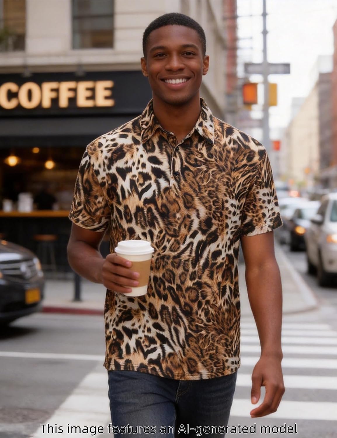 Funny World Men's Animal Print Polo Funny Golf Shirt Short Sleeve Costumes for Adults
