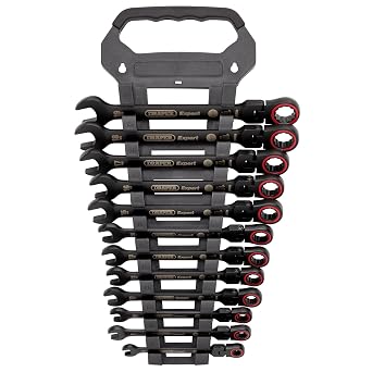 Draper 03929 Expert HI-TORQ Metric Flexible Head Ratchet Combination Spanner Set, Black (12 Piece)