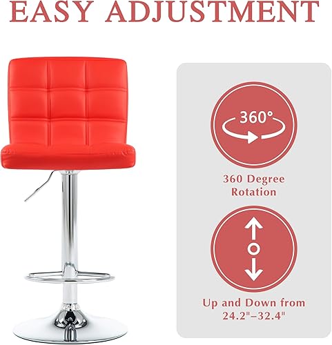 Miniatura 4 de LSSBOUGHT Taburetes de bar ajustables sin brazos, taburete de bar moderno giratorio de piel sintética, sillas de isla de cocina con respaldo, juego