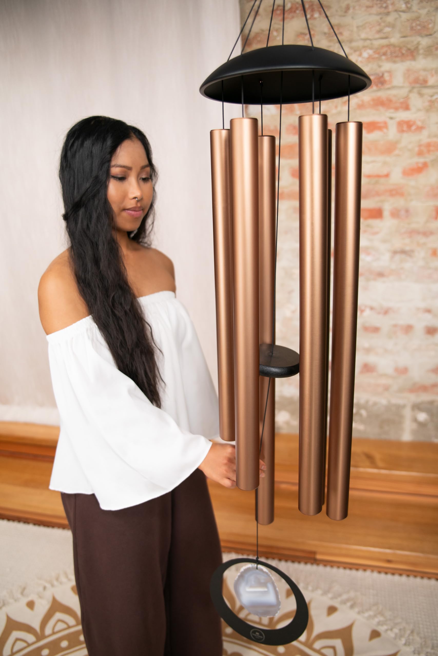 Sonic Energy Grey Agate Meditation Chime – 128 cm, Bronze – Windspiel mit 6 Klangstäben, 432 Hz – Dekoration für Haus, Studio, Garten (MCDT50AB)