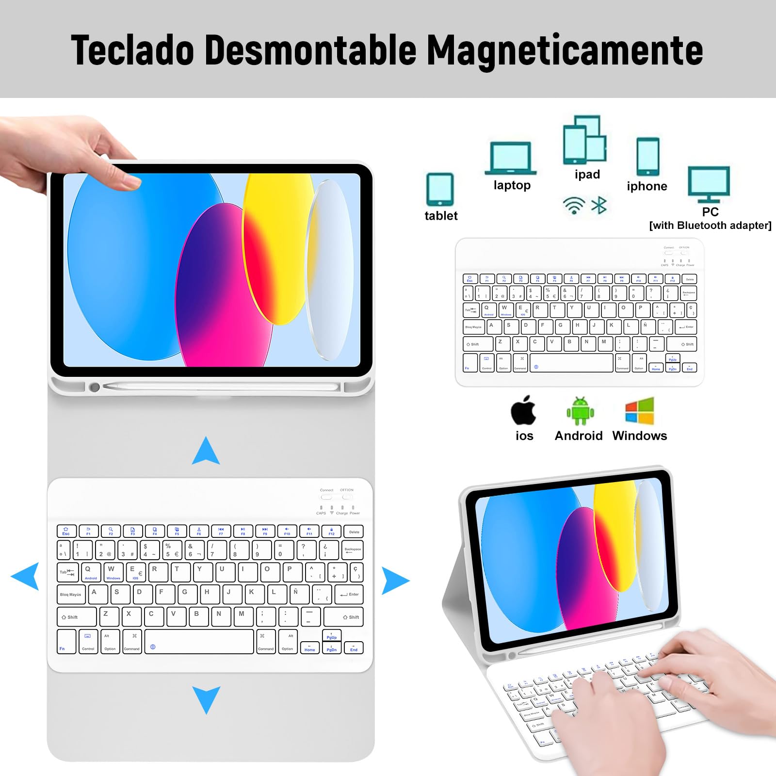 Lielax Funda Teclado para iPad 11.ª Gen (A16) / 10.ª Generación (11/10.9 Pulgadas) 2025/2022, Bluetooth Inalámbrico Desmontable Español Ñ Teclado para iPad 10/11 Gen, Gris