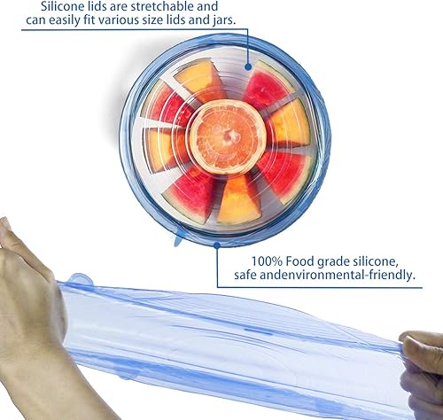 Miniatura 10 de Tapas elásticas de silicona, duraderas y ecológicas, tapas elásticas reutilizables, resistentes al calor, varios tamaños para tazones (azul, paquete