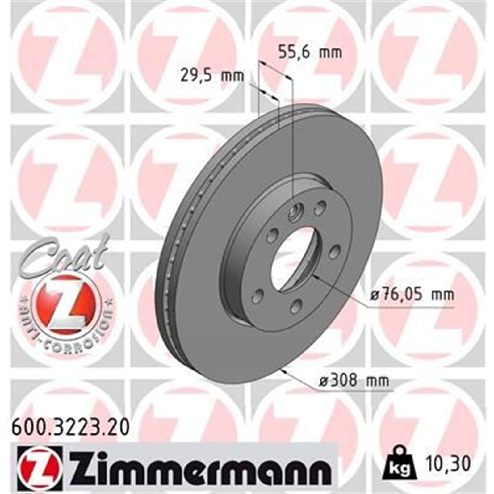 Zimmermann Bremsscheiben + Beläge vorne+hinten | 600.3223.20+23746.185.1+600.3232.20+23326.175.1 für T5 T6 Transporter
