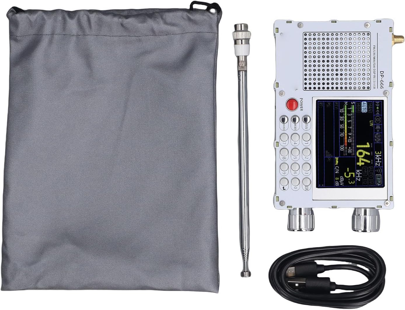 Eujgoov Full Band Radio DP666 White, Shortwave AM FM SW LW Portable Handheld Band for Travel Camping Climbing