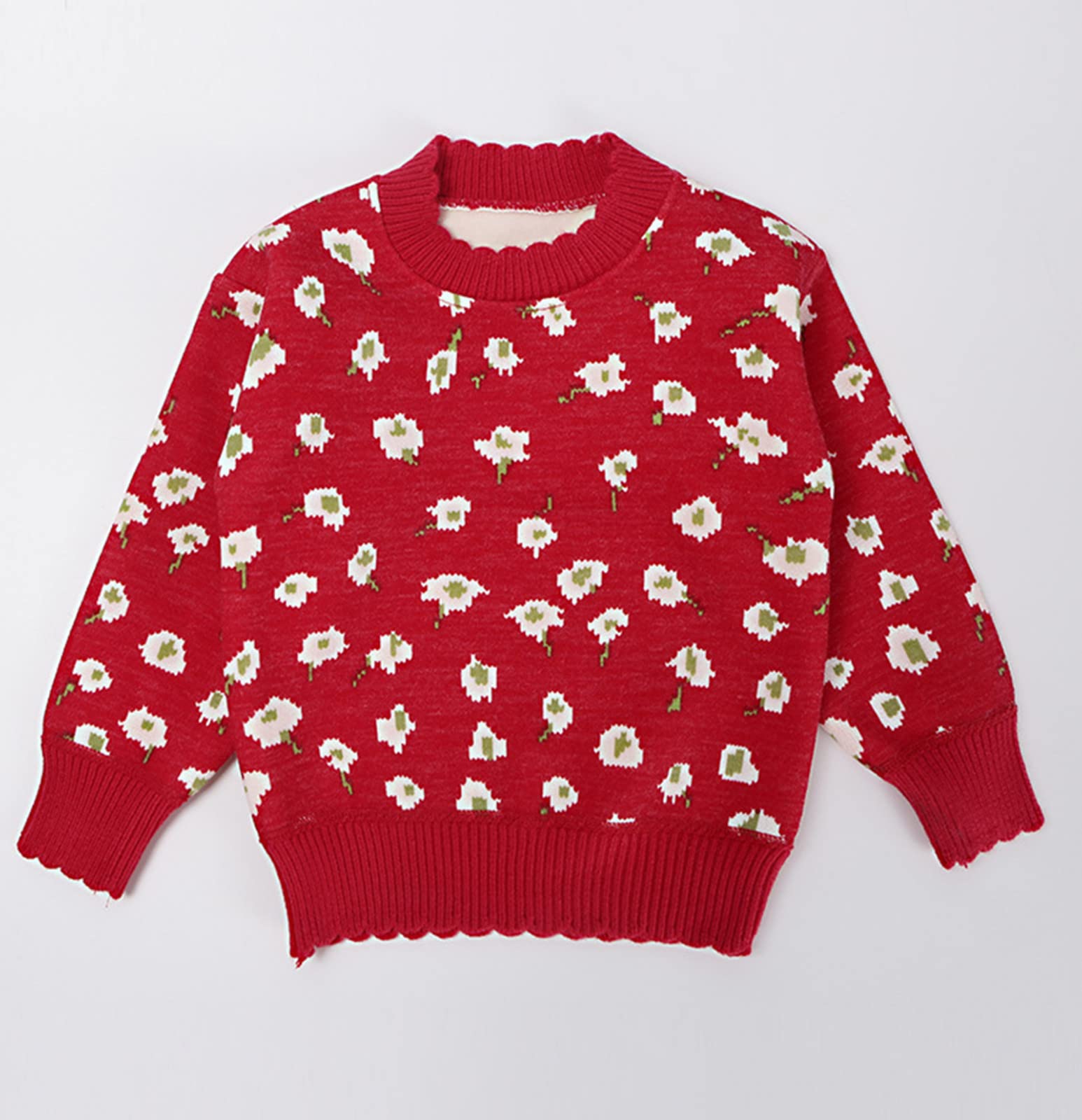 RNTOP Kids Baby Girls Knit Sweater Pullover Toddler Long Sleeve Sweatshirt Tops Kids Floral Fall (Red, 5-6 Years)
