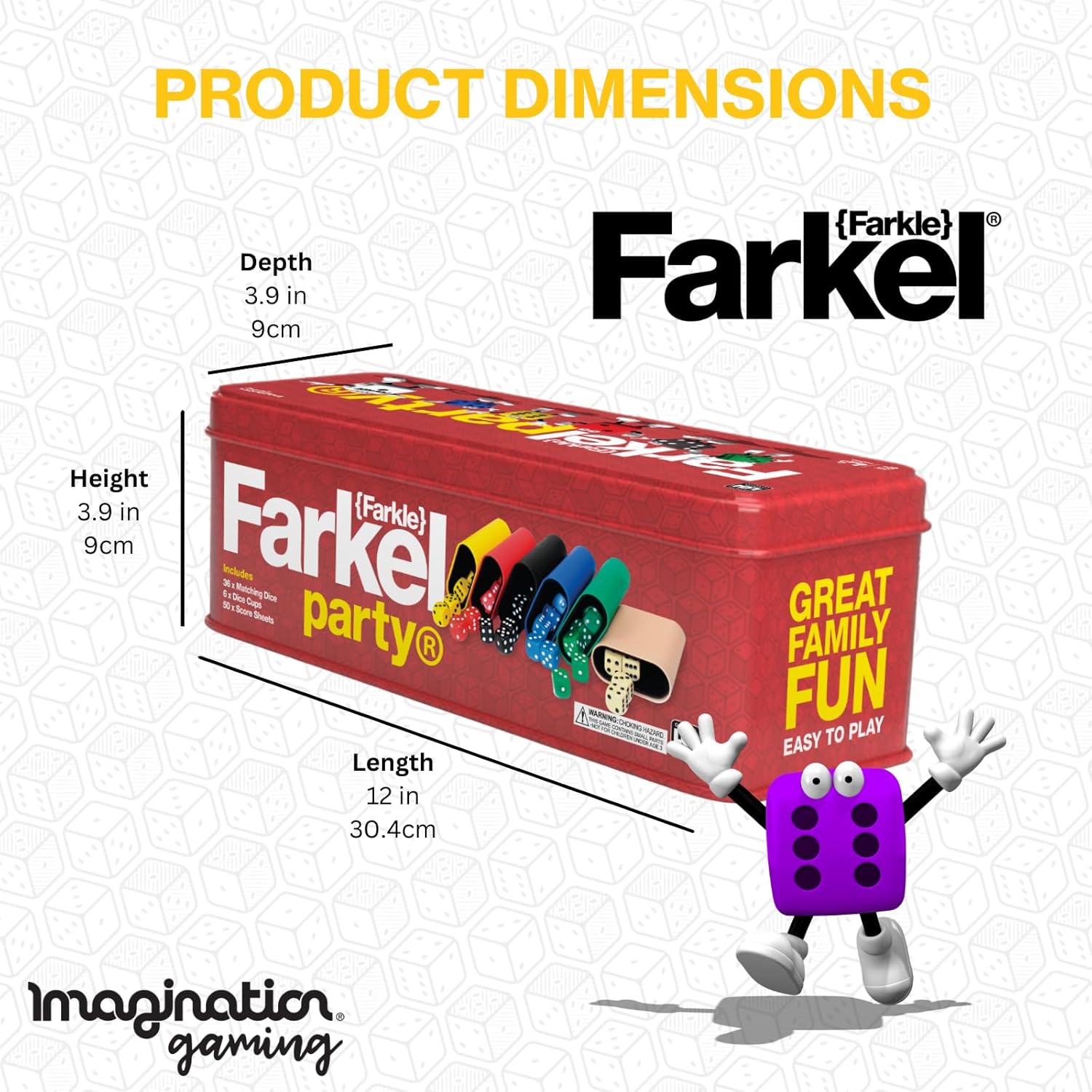 Farkel Party Classic Dice Game | Official Licensed Farkle Set | 36 Dice, 6 Cups, Score Sheets & Storage Tin | Travel Dice Game for Family Game Night | 2+ Players, Ages 8+