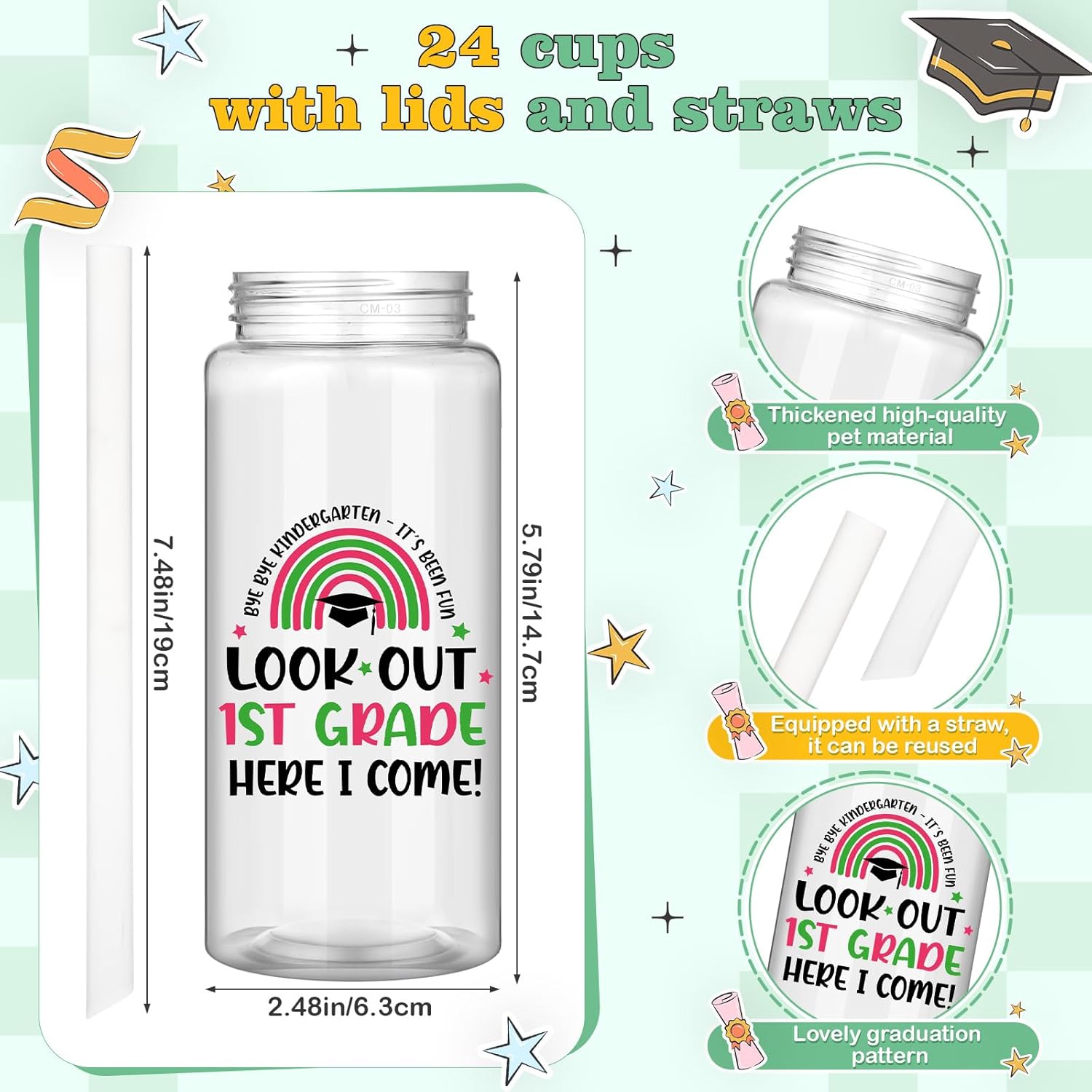 Mifoci 24 Pcs Graduation Gifts Bulk 14 oz Graduation Tumbler with Straw and Lid Kindergarten Graduate Reusable Plastic Cup End of The Year Gift for Class of 2026 Kindergarten Preschool School