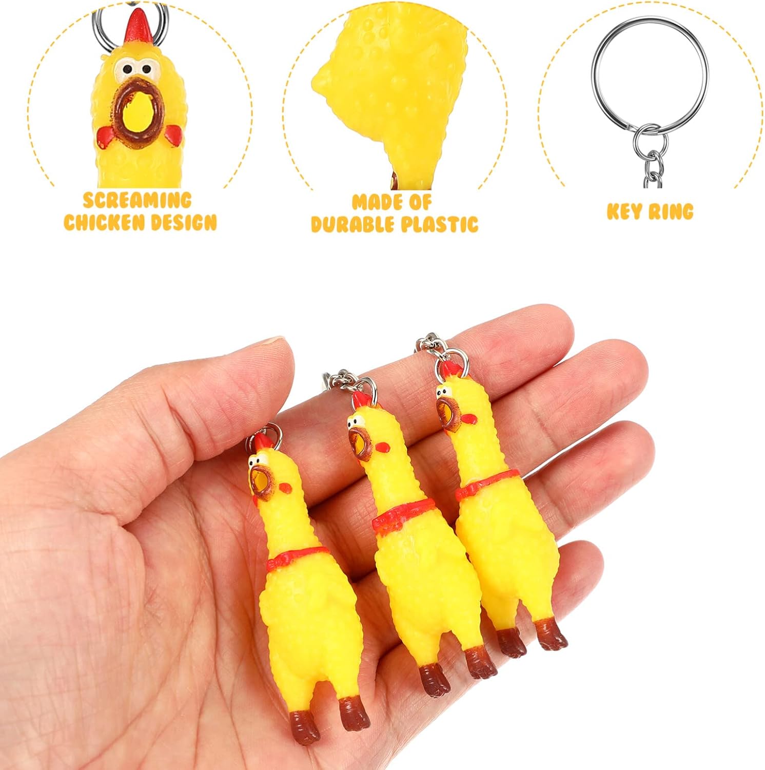 Miniatura 4 de Gatuida Llavero de pollo, paquete de 3 llaveros de pollo gritando, mini llavero colgante de juguete de pollo gritando
