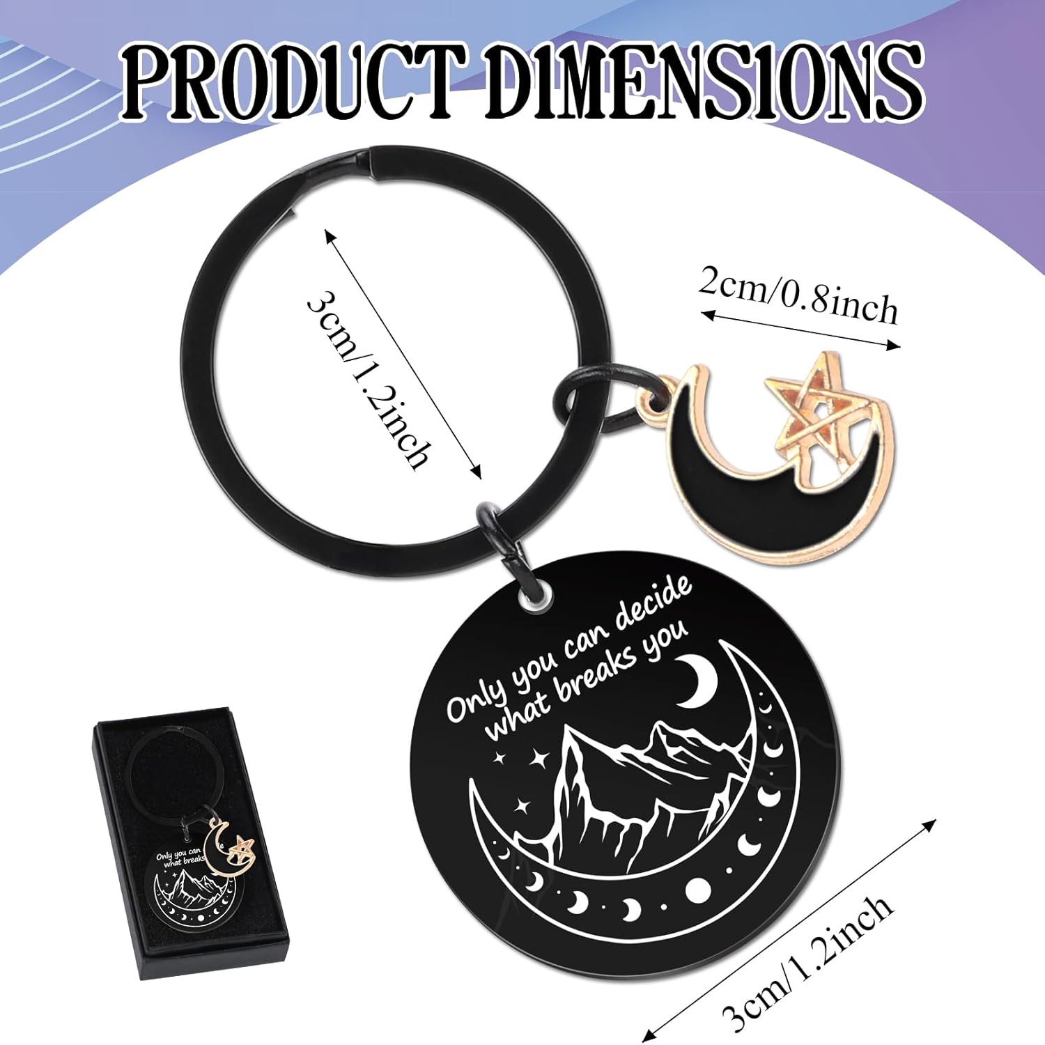 Acotar Keychain Merch Gifts - Black Inspired Stainless Key Chain with Moon Stars Dont Let The Hard Days Win Merchandise Inspirational Gift for Women Men Girls Bookish Fans Friend - Image 2