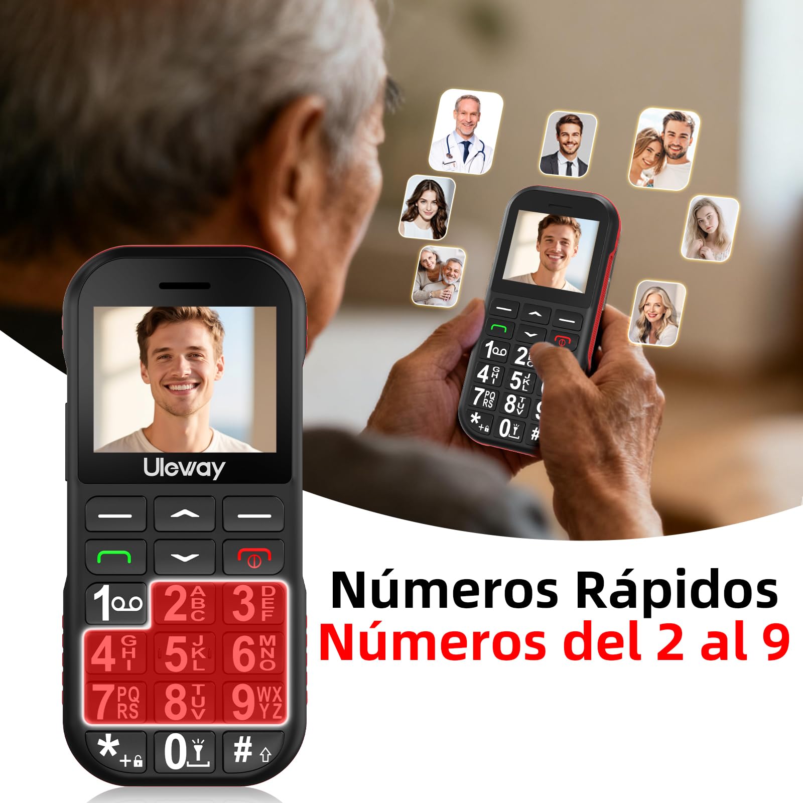 CHAKEYAKE Móvil para Personas Mayores 4G Libre con Teclas Grandes, Batería 1800mAh Larga Duración, USB-C, Función SOS, Linterna, Base de Carga, Negro