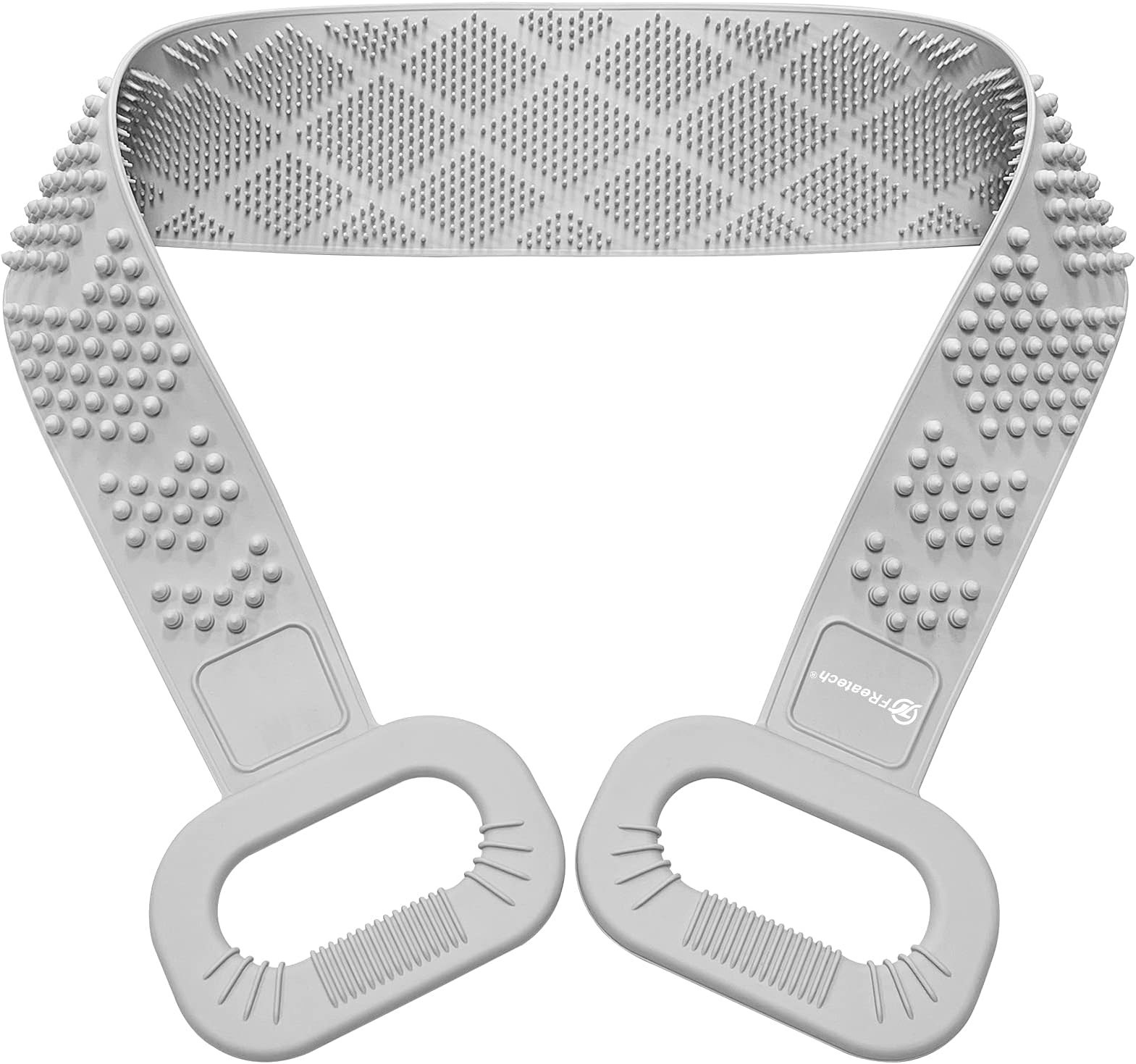 FREATECHSilicone Back Scrubber for Shower, 36" Dual-sided Back Washer Exfoliator Strap to Clean, Exfoliate and Massage, Easily Cover the Entire Back for Men Women, Easy to Clean, Grey