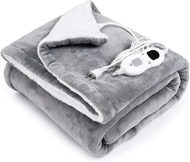 Electric Heated Throw Blanket, Soft Flannel Fleece Heated Overblanket with 6 Heating Settings and Overheat Protection, Machine Washable, 160x130cm (Grey)