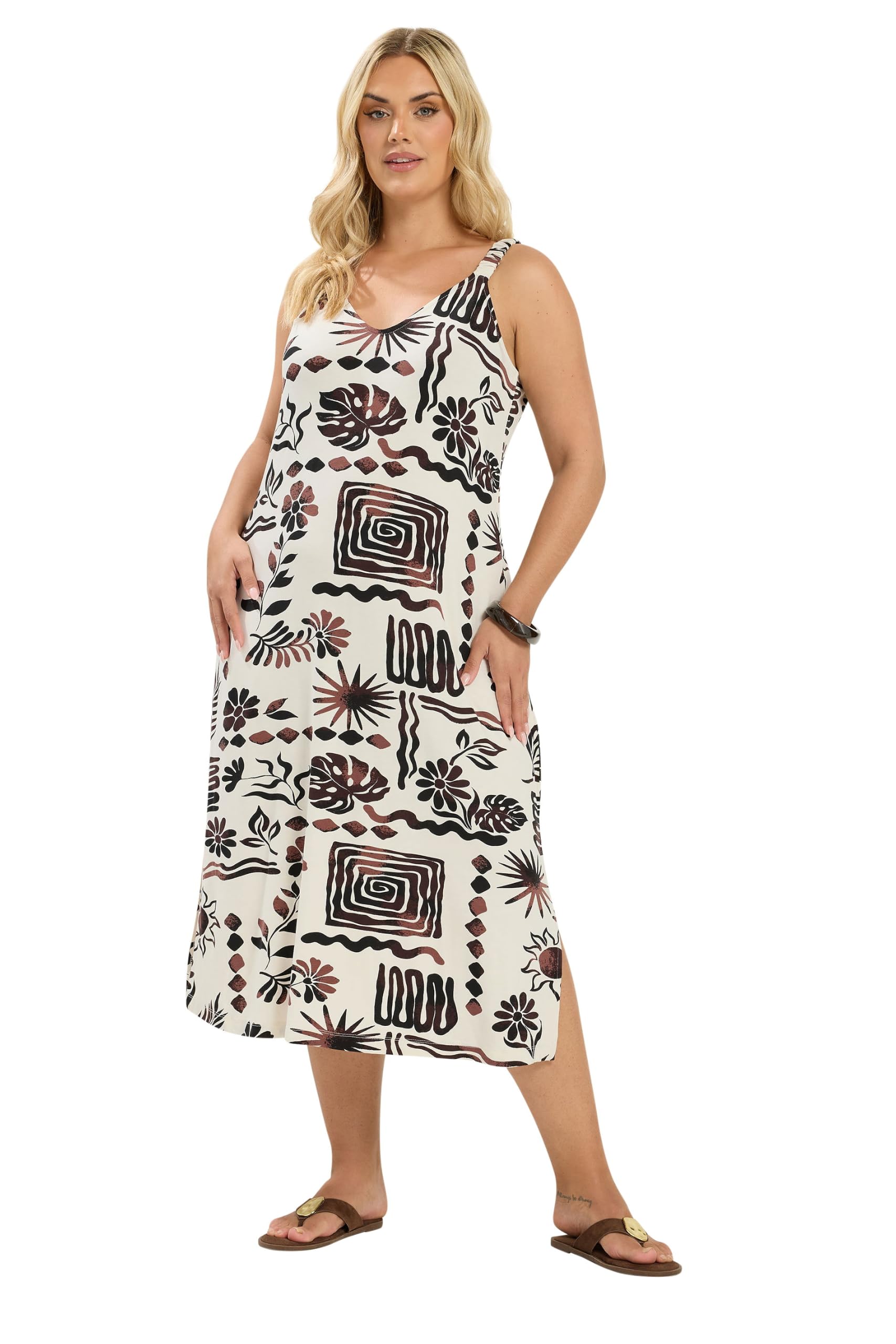 Yours - Women's - Abstract Throw On Dress - Size 22-24 - Off-White