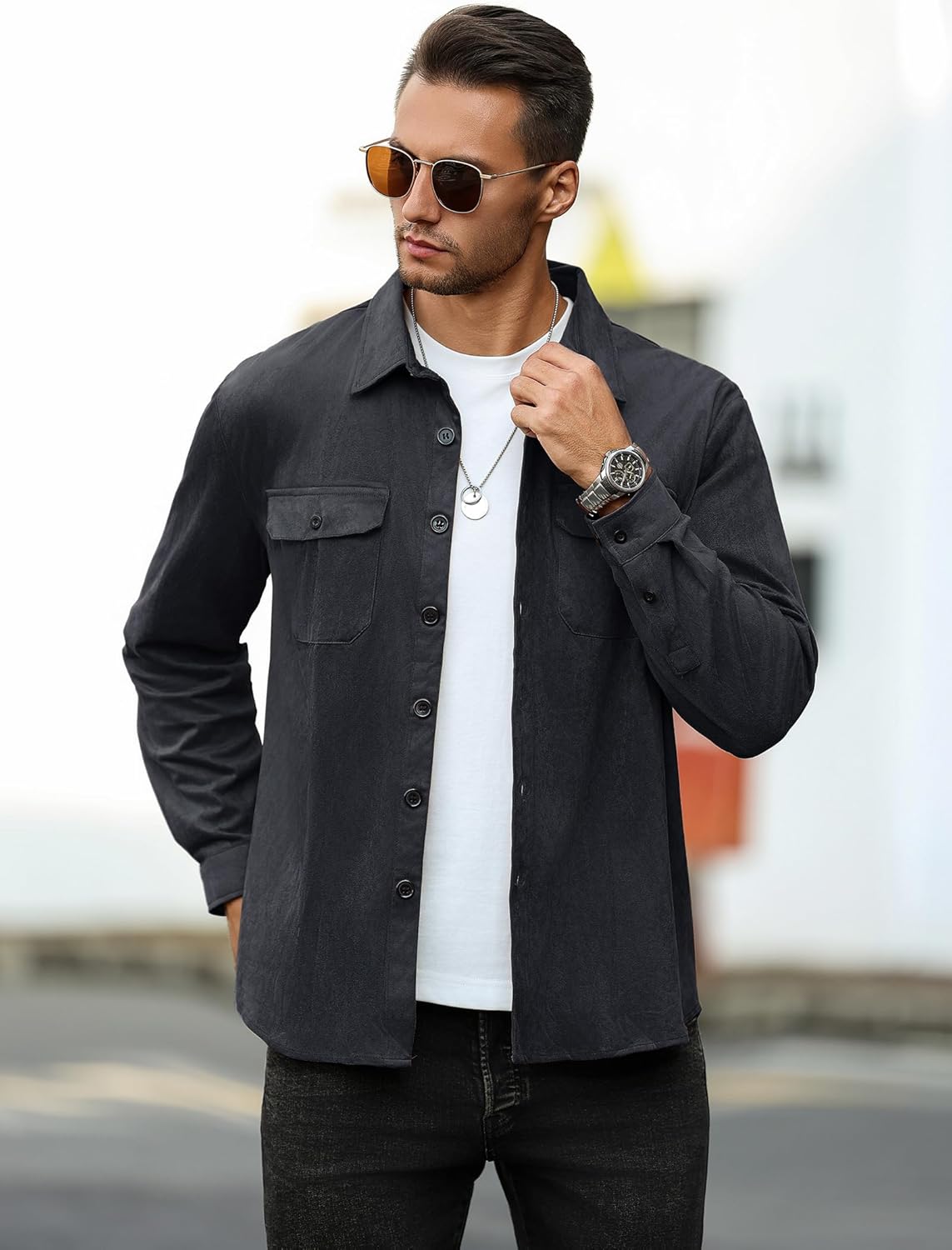 ZAFUL - Brandclub - ZAFUL Men's Faux Suede Button Down Shirts