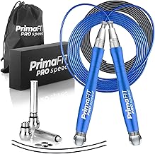 PrimaFIT Pro Speed Professional Skipping Rope with Weights, Crossfit Jump Rope Heavy Adjustable Jump Rope Boxing, Ball Bearings, Self-Locking, Aluminium, Weight Loss, 2 Steel Cables & Bag