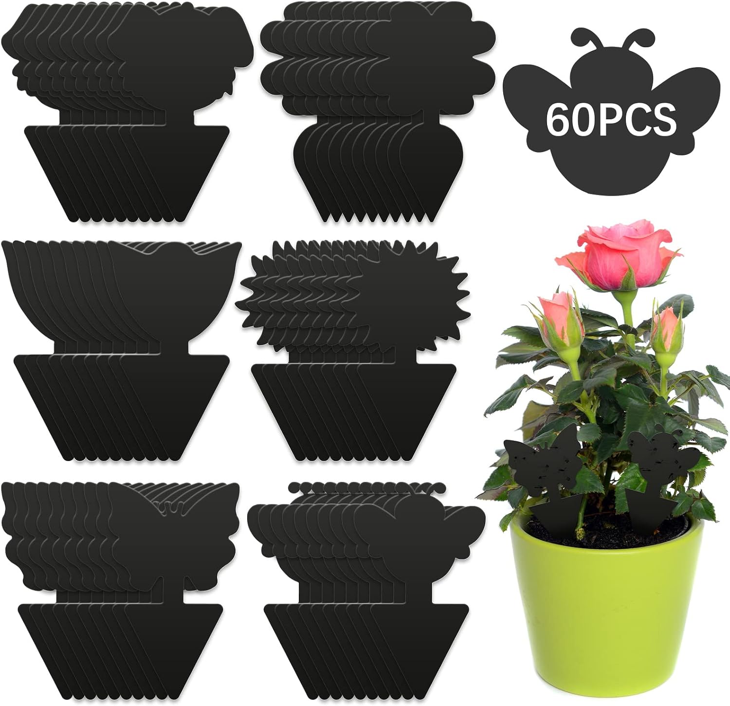 BBLIKE Fruit Fly Traps – 60 Pcs Fly Catcher Bug for Home Use, Fungus Gnat Sticky Killer for Protect Indoor Plants, Fruit Fly Papers Control for Flies Multiple Insects Non-Toxic, Waterproof (Black)