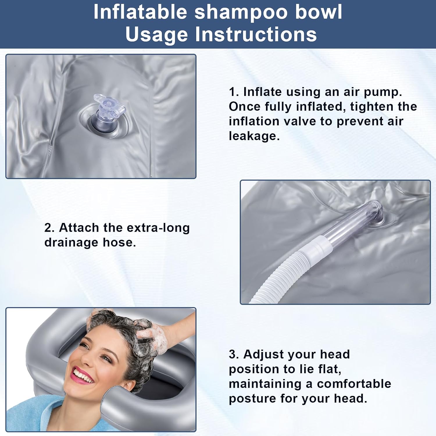 Inflatable Shampoo Basin, Portable Inflatable Hair Washing Basin for Bedridden&Disabled, Bed Bath Supplies for Elderly,Disabled,Injured
