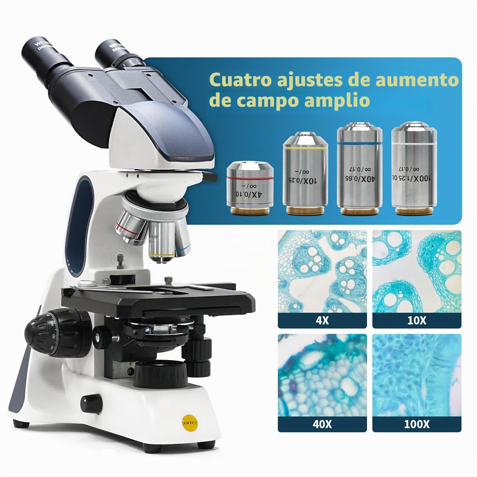 Swift SW400INF-B-CL 40X-2500X Magnification, Infinity Optical System Research-Grade Binocular Microscope Compound Lab with Wide Field10X/25X Eyepieces, Mechanical Stage, UltraPreciseFocusing