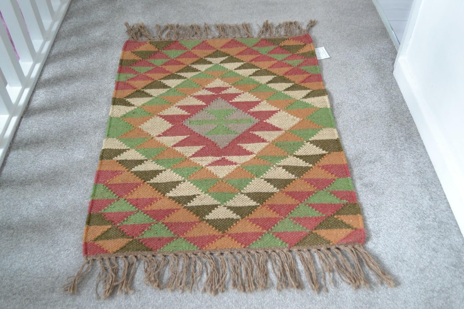 Tapis Kilim en laine et jute - Tapis bohème tissé à la main pour salon, chambre à coucher, couloir (200 x 300 cm)