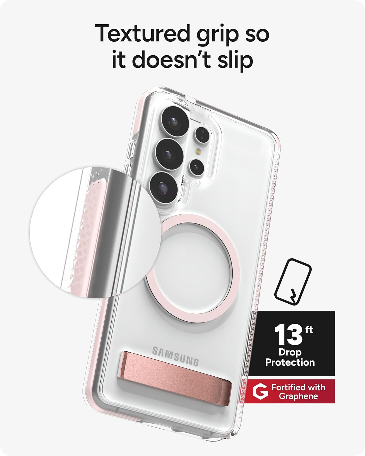 ZAGG Santa Cruz Snap Samsung Galaxy S26 Ultra Case with Kickstand - Pink Sorbet, Magnetic Crystal Clear Protective Phone Cover, 13ft Drop Protection, Graphene Reinforced, Slim Case with Stand