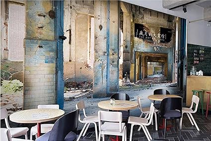 Amazon 3d壁紙廃墟シンプルなテキスト壁画放棄された工場ミルクティーショップ背景壁コーヒーショップ音楽レストラン壁紙 3d 150x105cm 壁紙