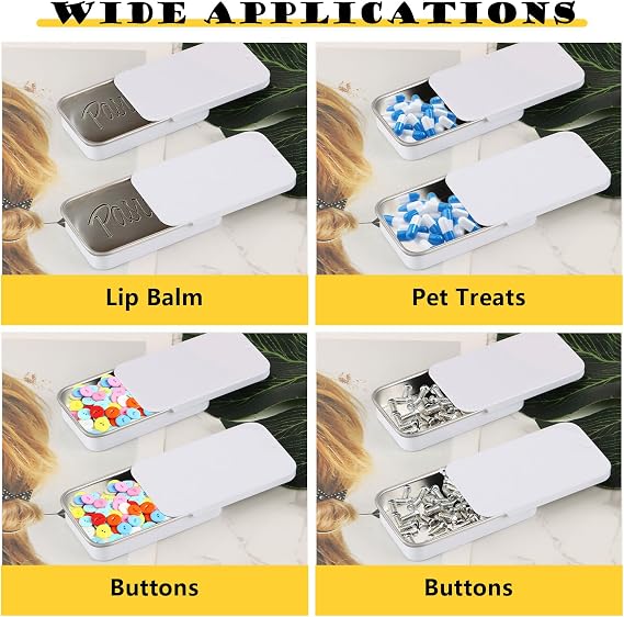 YAYODS 100 Pack Mini Tin Box Small Tin Containers with Slide Top Lids, Empty Mini Metal Tins with Lids for Storage Candies, Jewelry, Crafts, Pills, 2.36 X 1.3 X 0.4 (White)
