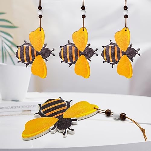 Miniatura 5 de Anxingo 15 piezas de adornos de abejorro de madera, linda abeja de miel, decoración colgante de abeja de madera, decoración de arte para el día de
