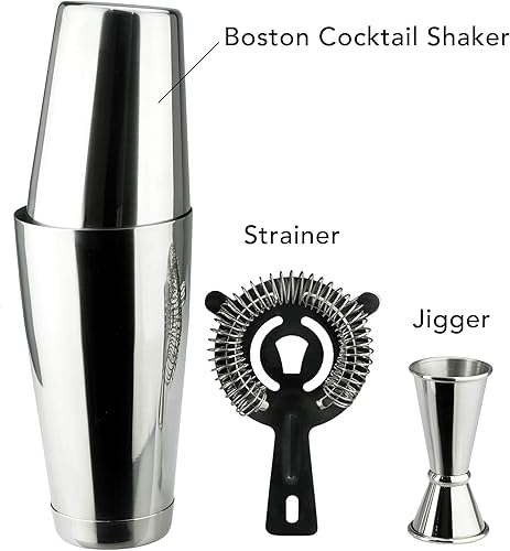 Miniatura 9 de PG Boston Cocktail Kit  Juego de coctelera de acero inoxidable de alta calidad, acabado brillante de 30 onzas, coctelera de 2 piezas, kit de camarero