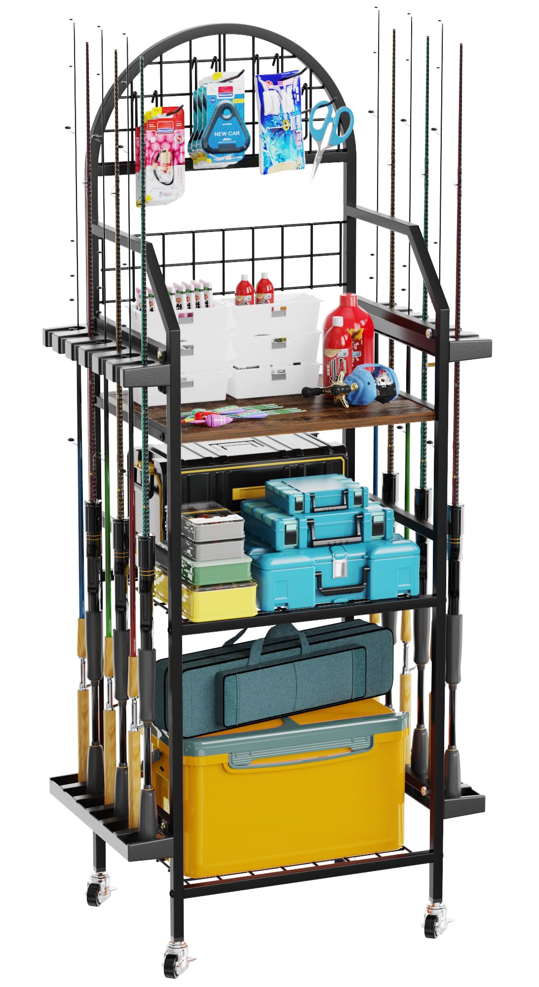 3 Tier Fishing Rod Organizer With Wheels For Garage Storage 3-Tier Fishing  Rod Holder Cart - Organizer For Up To 12 Rods With Wheels For Garage Storage  Fishing Box