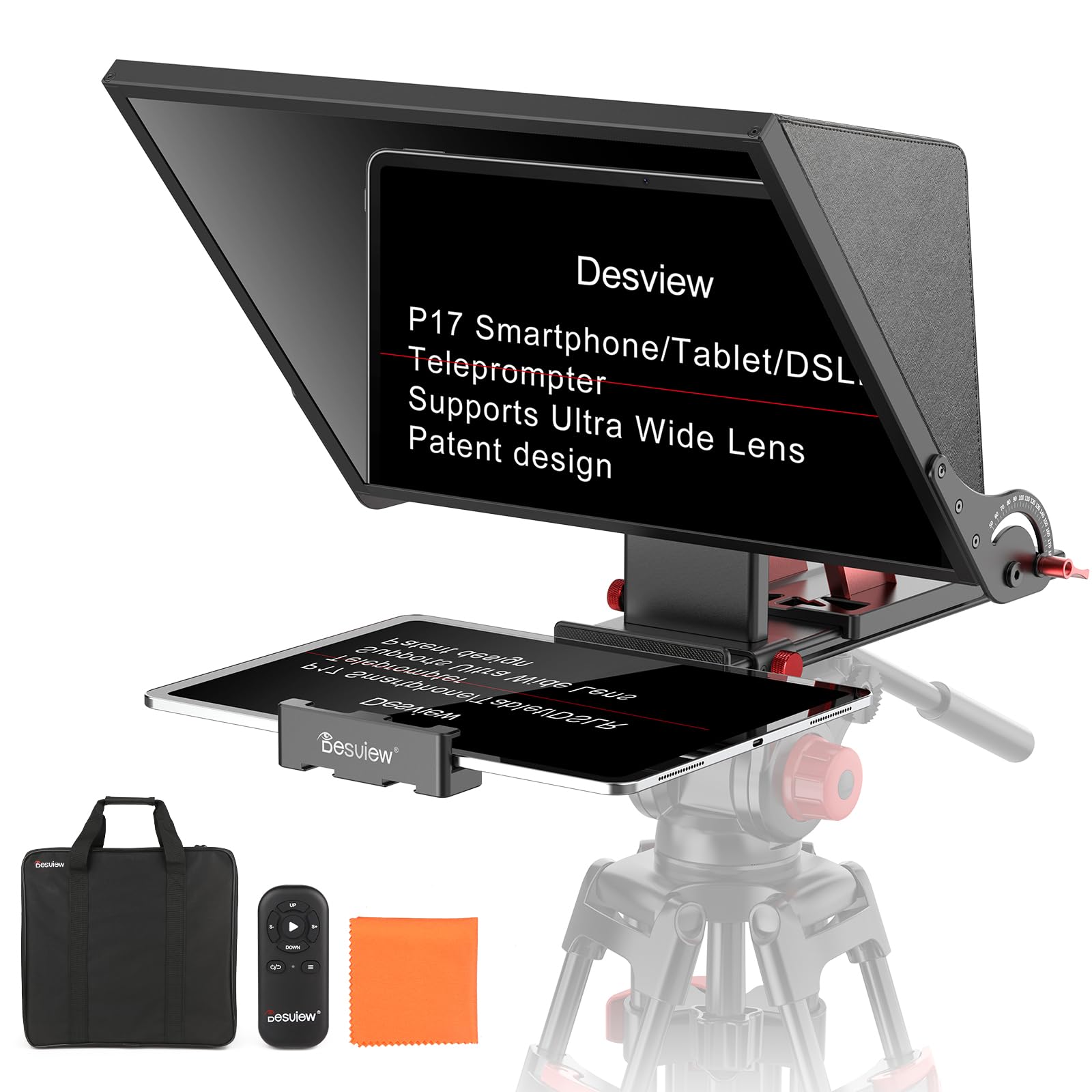 Desview P17 Teleprompter，17 inch Aluminum Alloy Liftable Teleprompter, High Display Glass, Compatible with iPad Tablet Phone DSLR Camera, No Assembly,