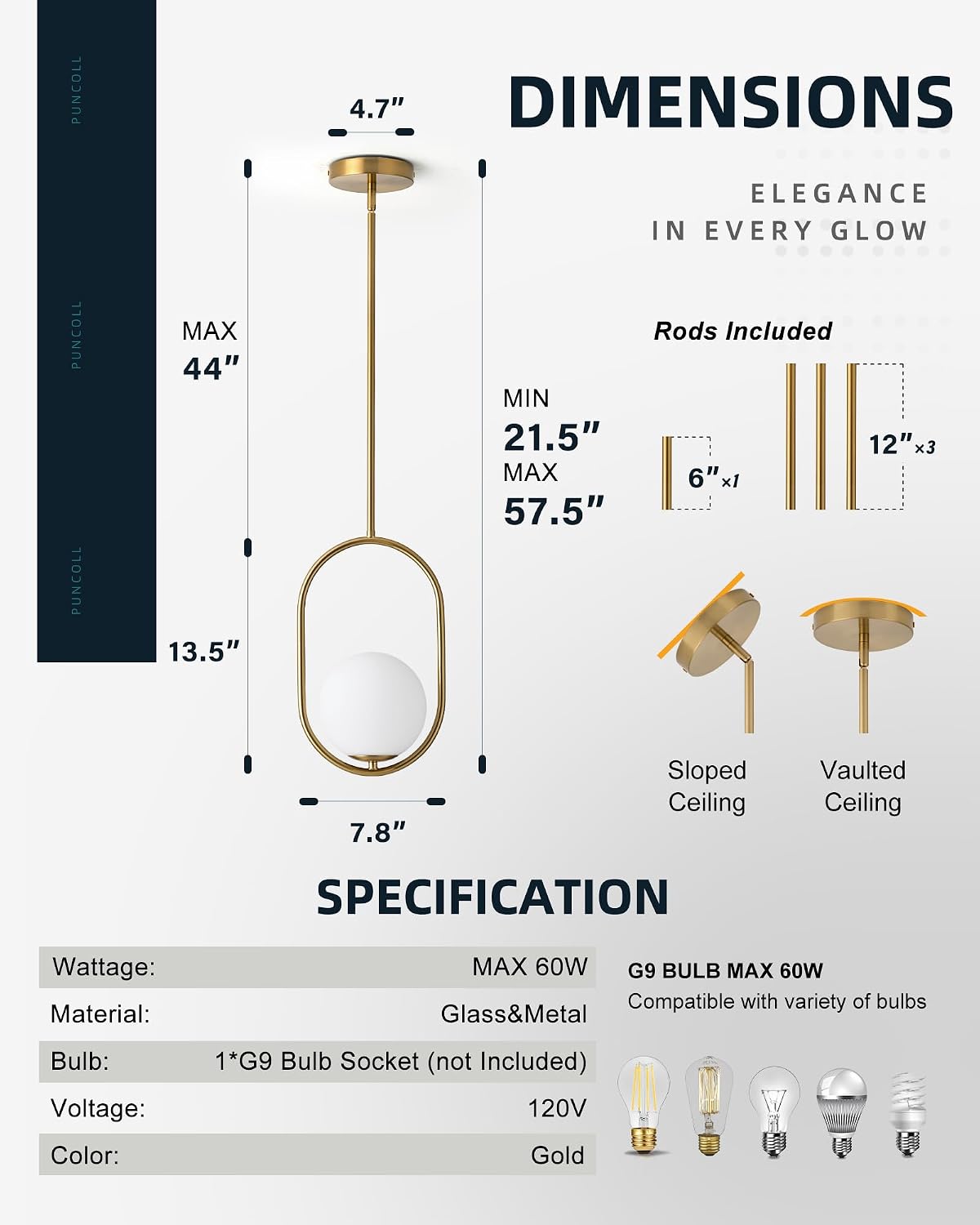 Gold Pendant Lights - 1-Light Pendant Lighting for Kitchen Island with Milky White Globe Glass - Vintage Pendant Light Fixtures - Gold Hanging Lights for Kitchen H9376-MGBG