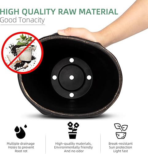 Miniatura 6 de QCQHDU Macetas para plantas, paquete de 3 macetas de 12 pulgadas con platillo de orificio de drenaje, macetas de plástico para plantas de interior,