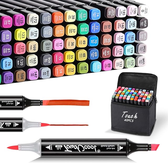 GUTE 40 Colours Dual Tips Permanent Marker Pens, Broad and Fine Point Tip Graphic Marker Pen, Art Markers for Kids, Highlighter Pen with Carrying Case for Adult Coloring Highlighting and Underlining