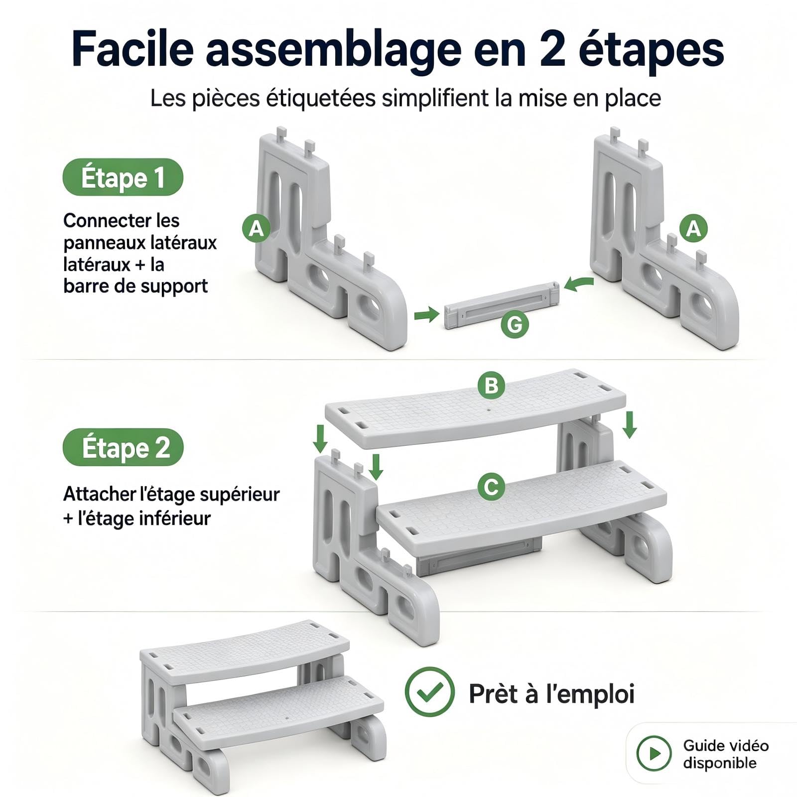 Whirlpool Escalier à 2 marches antidérapant Portable Universel en Plastique pour l'extérieur