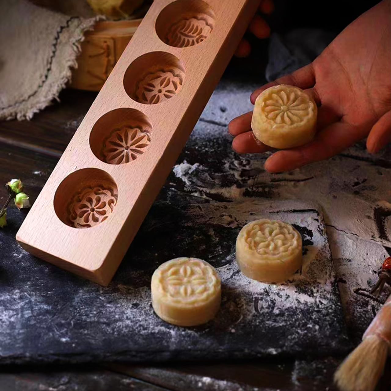 Wooden Moon Cake Mold 11.88 Inch Decorative Pattern Baking Tool for Diy Pastry Making with Natural Wood Material Easy to Use and Clean for Home Baking - Image 6