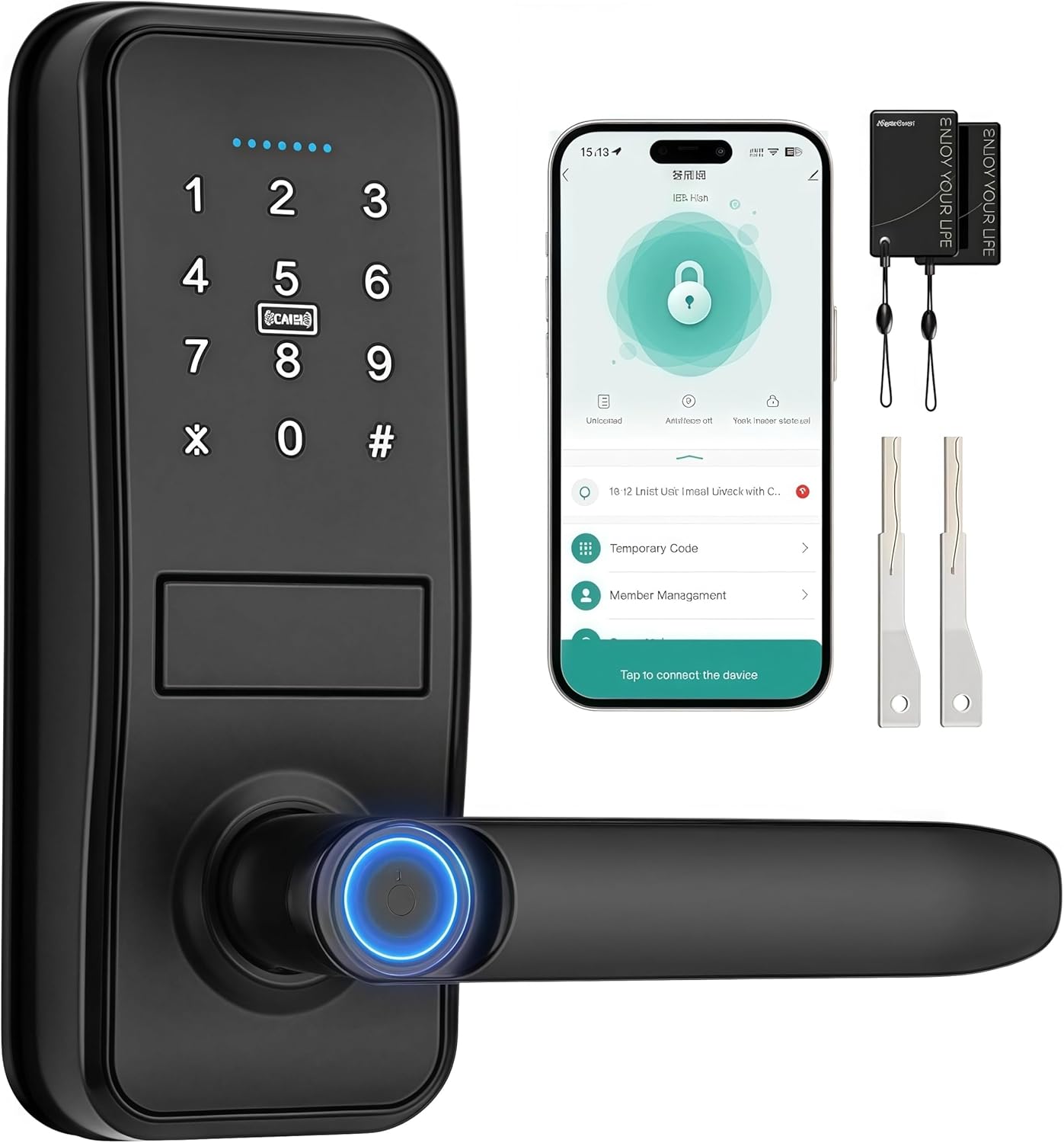 Keyless Entry Door Lock with Handle Set by QWUE, 5-in-1 Smart Unlock Solution, APP Control, Anti-Peep Keypad Code, Easy Installation and Waterproof Design, Anti – Lock Keyless Entry Door Lock with Handle Set by QWUE, 5-in-1 Smart Unlock Solution, APP Control, Anti-Peep Keypad Code, Easy Installation and Waterproof Design, Anti – Lock