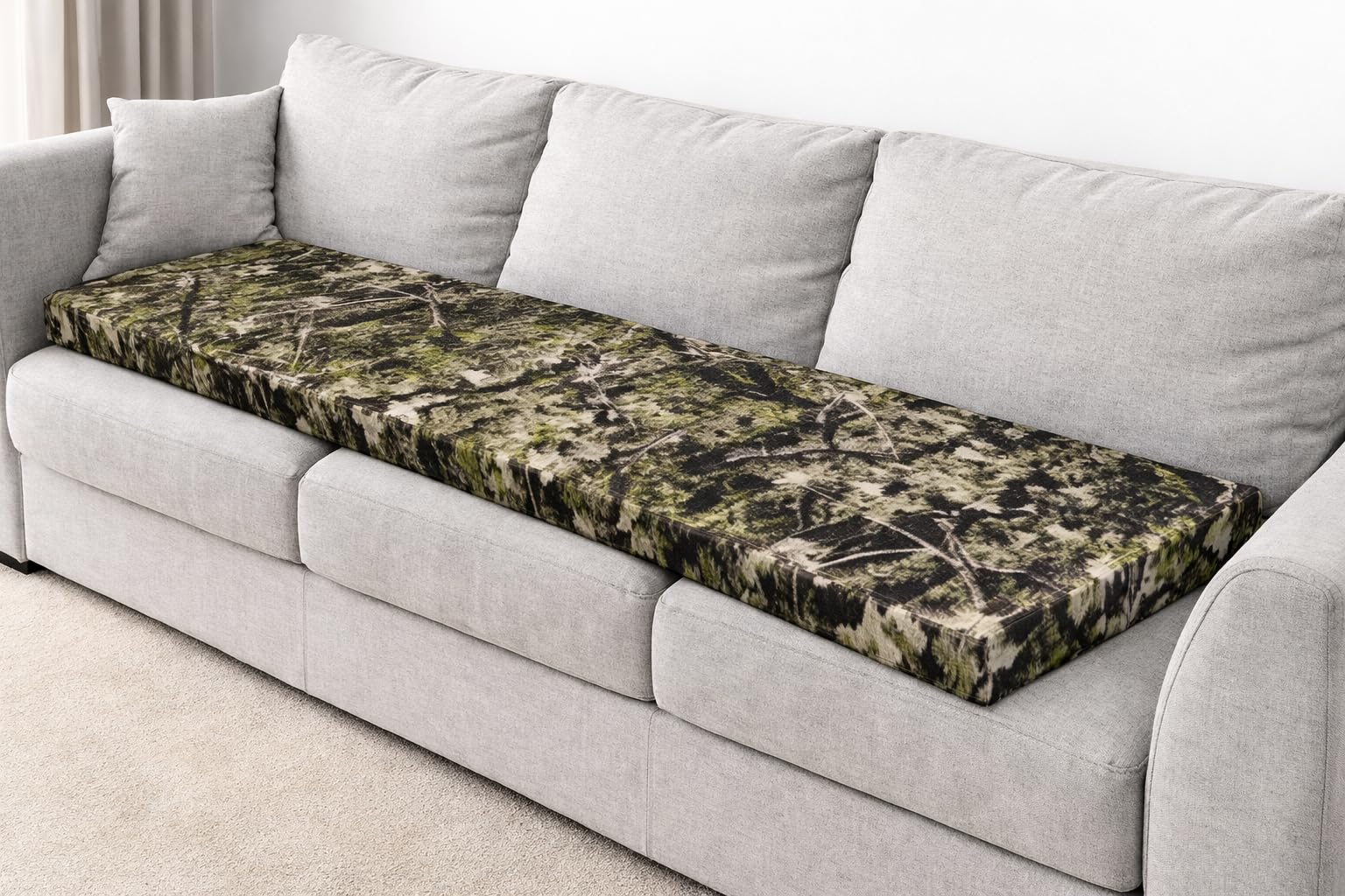SLUMBER HOME 3 Seater Booster Cushion with Removable Cover, 150 x 50 x 5 cm Firm Memory Foam Orthopaedic Seat Pad, Large Sofa Cushion with Soft PolyesterWater Resistant Cover (Bird Camouflage)