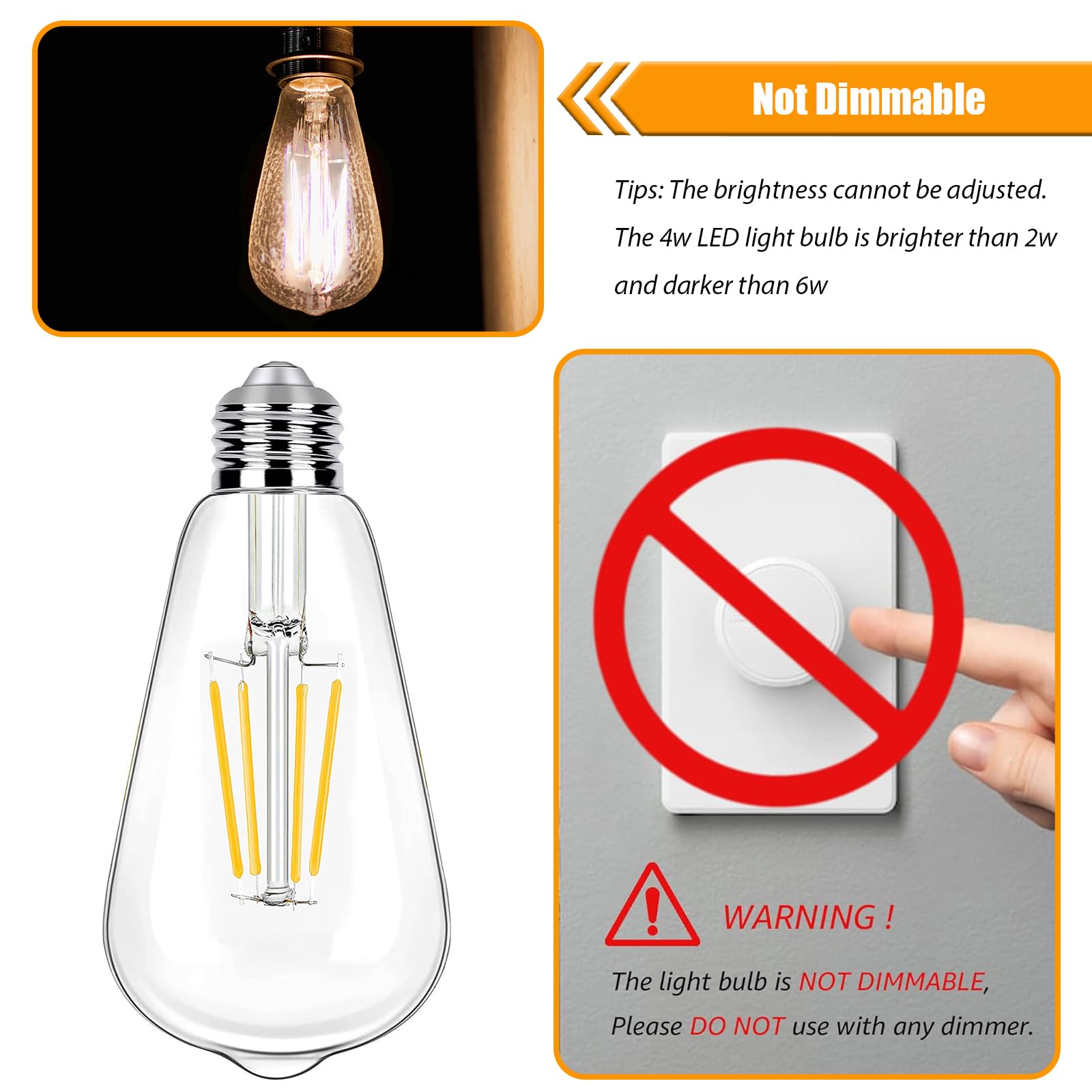 12 Pack LED Edison Bulbs 40 Watt Equivalent 4 Watt LED Filament Bulb 3000K ST19 Warm White Light — view 6
