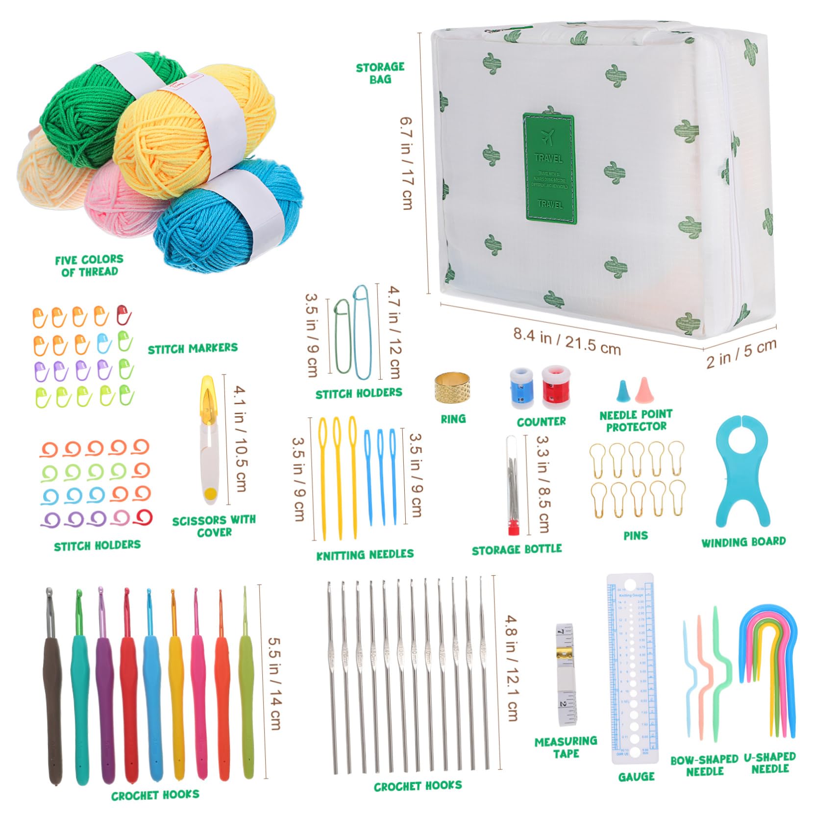 Veemoon Kit Uncinetto Completo con Accessori Robusti in Plastico, Borsa Portatile e Filati per Crafting On-the-go, per Principianti e Appassionati Creativi