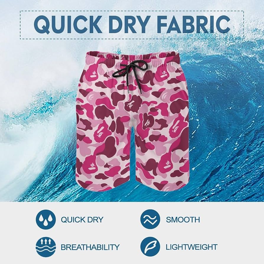 Amazon.co.jp: サーフパンツ ピンク 迷彩柄 水着 メンズ 5分丈 スイム