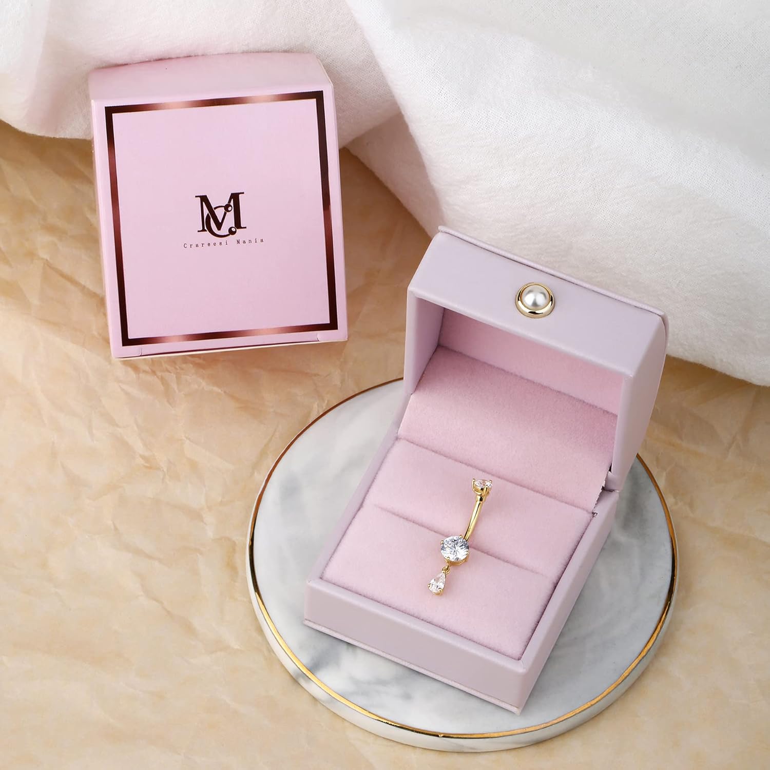 CM Crareesi Mania 10K Solid Gold Belly Button Ring Dangle 10K Yellow Gold Belly Rings Navel Piercing Jewelry - Image 6