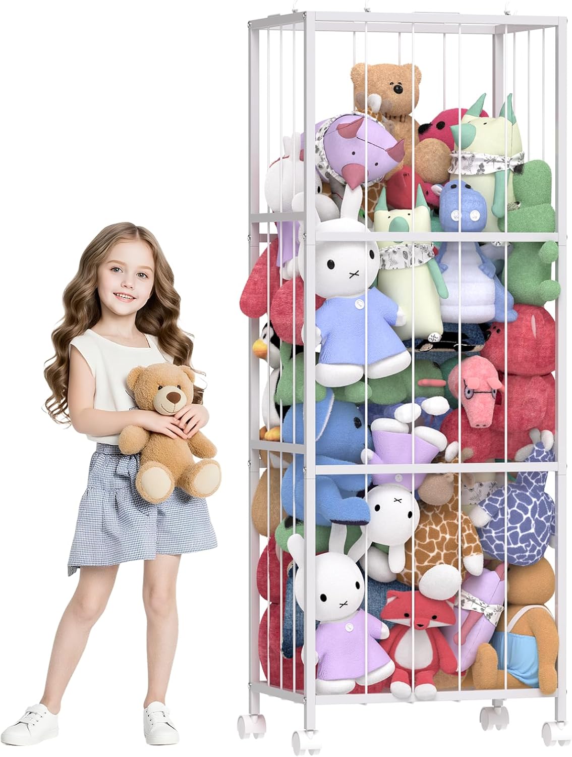 OUTWOLF Stuffed Animal Storage, Large Stuffed Animal Zoo Holder, Sturdy Metal Plushies Toy Storage Organizer for Nursery Playroom Kids Room, White