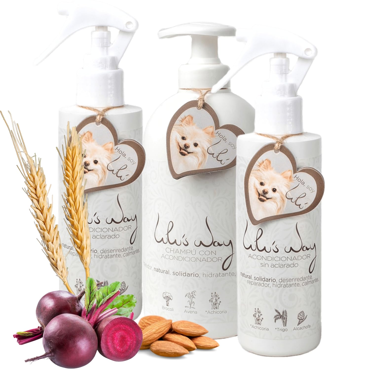 Set de Cuidado para Perros - 1 Champú y Acondicionador 2 en 1 + 2 Acondicionador sin aclarado - Natural - Ideal para Todo Tipo de Razas y Pelaje