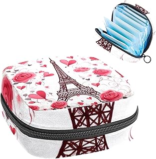 Tampons Holder for Purse, Portable Feminine Menstruation Pad Holder, Eiffel Tower Love Heart Cute Sanitary Napkin Storage Bag for Women