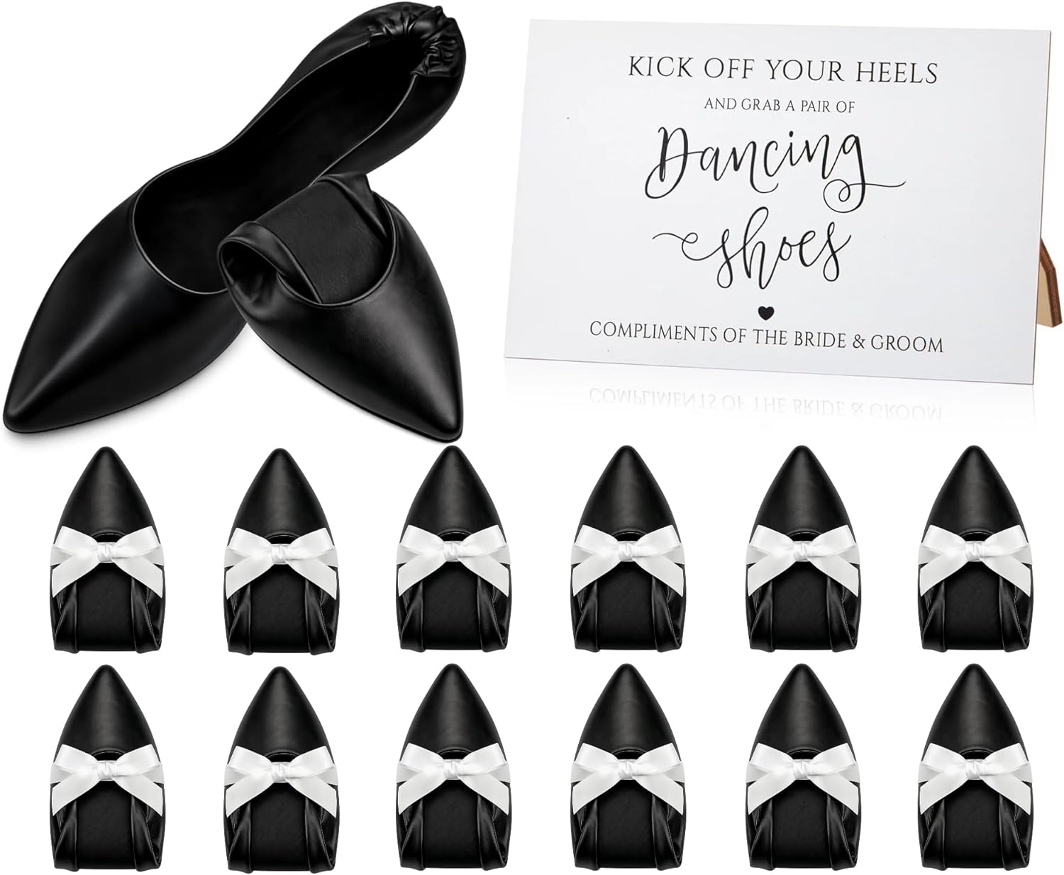 Jecery 12 Pairs Foldable Pointed Toe Ballet Flat for Wedding Guests Gift Bulk Women Ballerina Dancing Shoes Party Sign Portable Purse Wedding Slippers Bridesmaid Flats Prom Party Favors