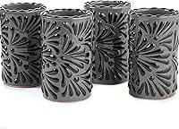 Vista 11 de Juego de 4 vasos de chupito Talavera auténticos mexicanos para tequila - Pintados a mano - 2 Oz (Flores naranjas)