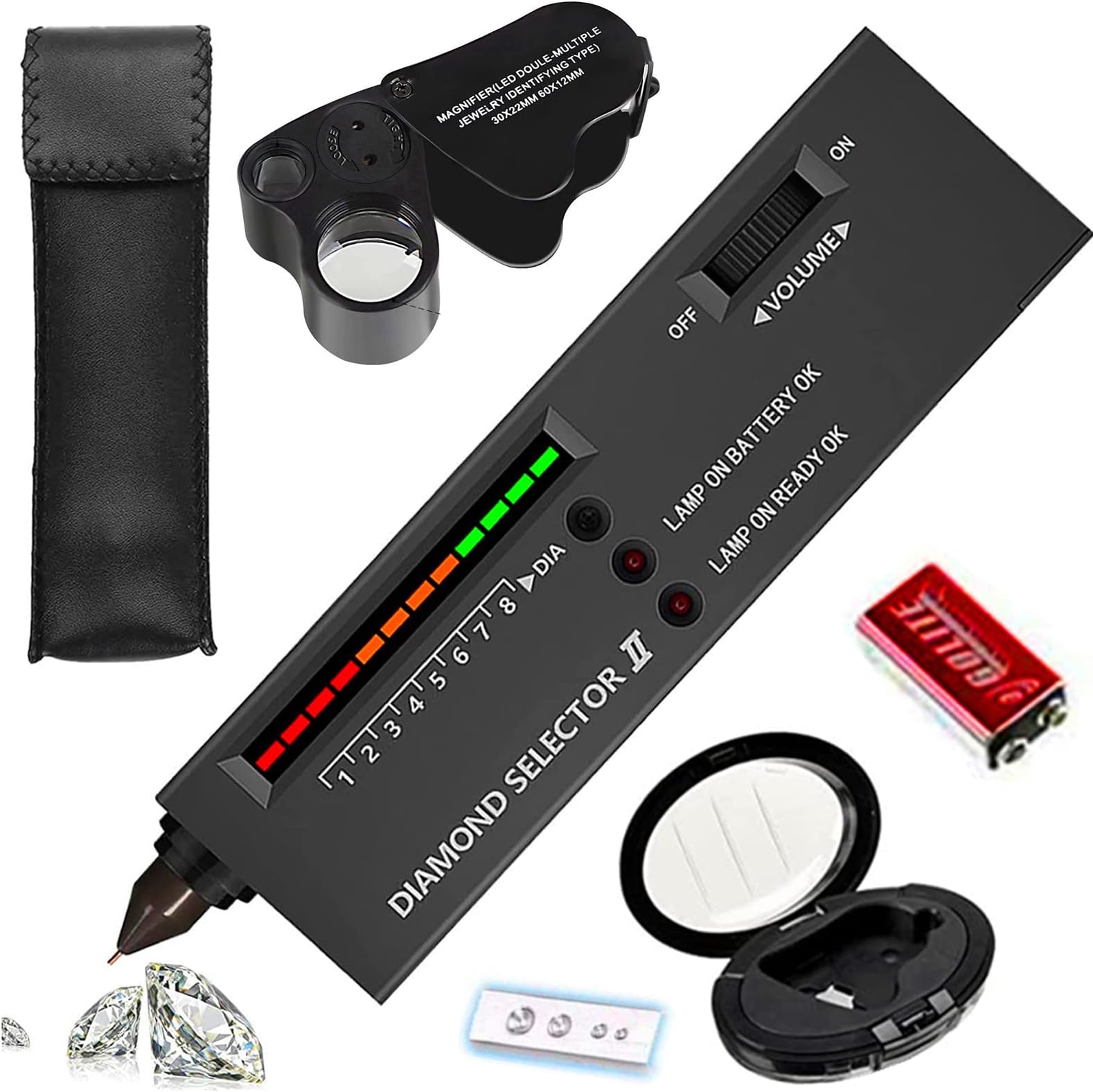 Yhkj High Accuracy Diamond Tester+30X60X Illuminated Jewelry Eye Loupe Mini Led Foldable Magnifying,Jewelry Diamond Detector Y-sss1 0