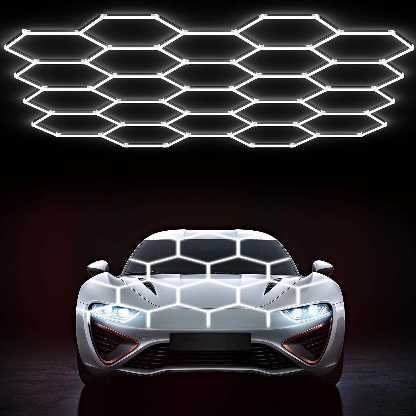 Gen 2 Hexagon Garage Lights: 581W 58100LM 22 Grids Hexagon Led Light, 6500K Ultra Bright Honeycomb Hex Lights, Easy Install, Durable Design for Garage, Car Detailing, Workshops, Shops, Gym